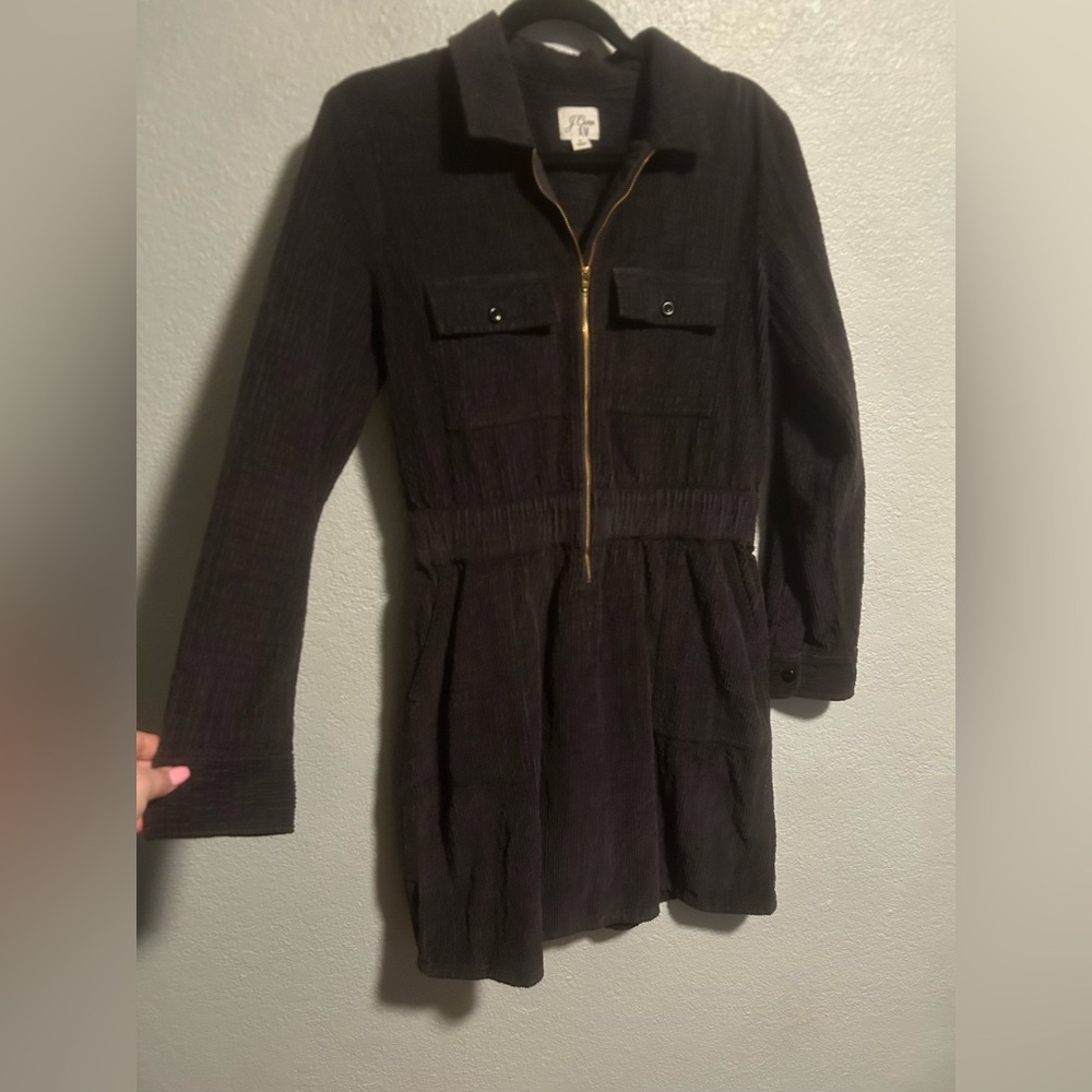 J Crew Corduroy Dress Women’s Size 4 Cinched Waist Dark Gray Front Zip Cotton